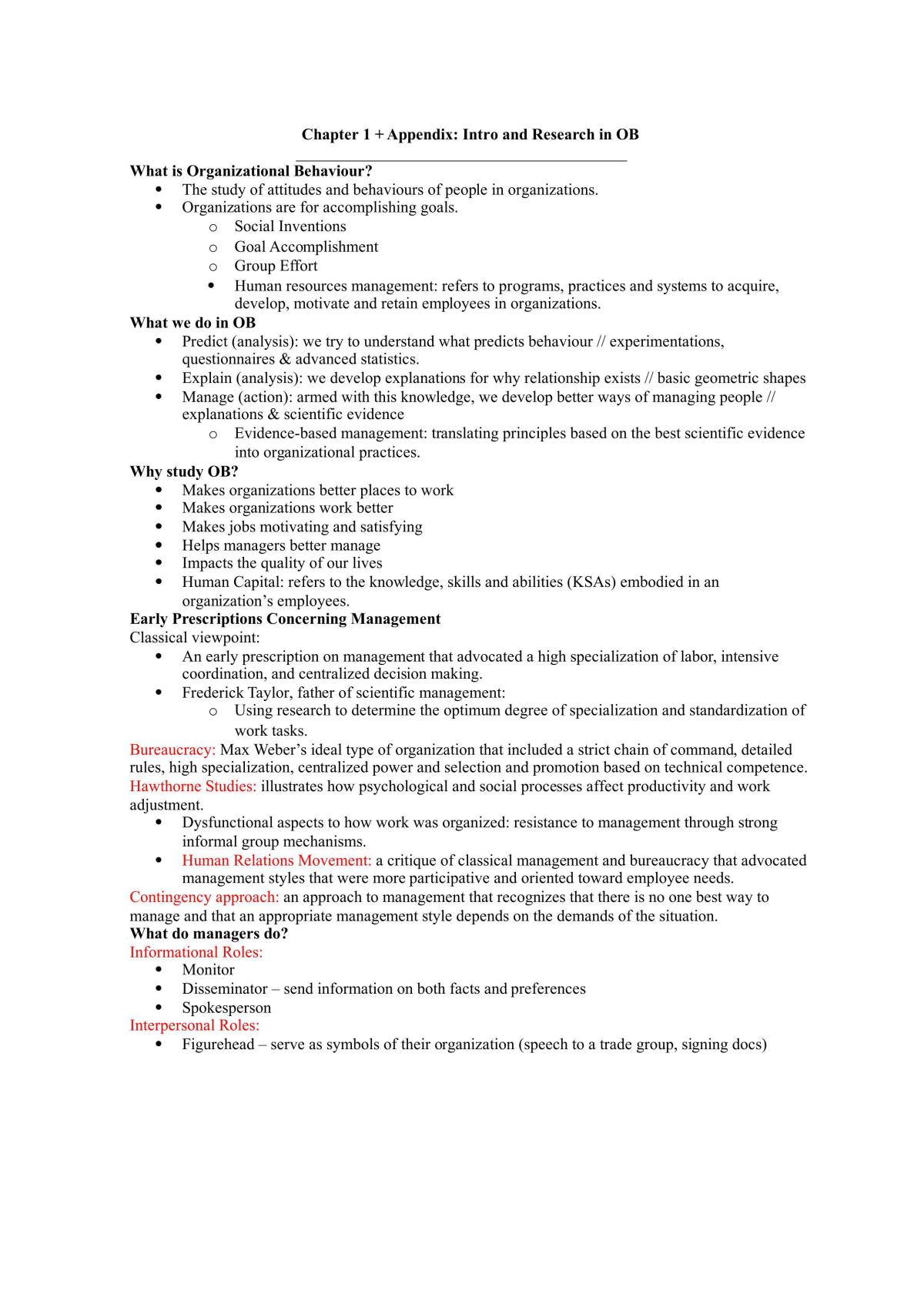 Organizational Behaviour I Exam Notes - Page 1
