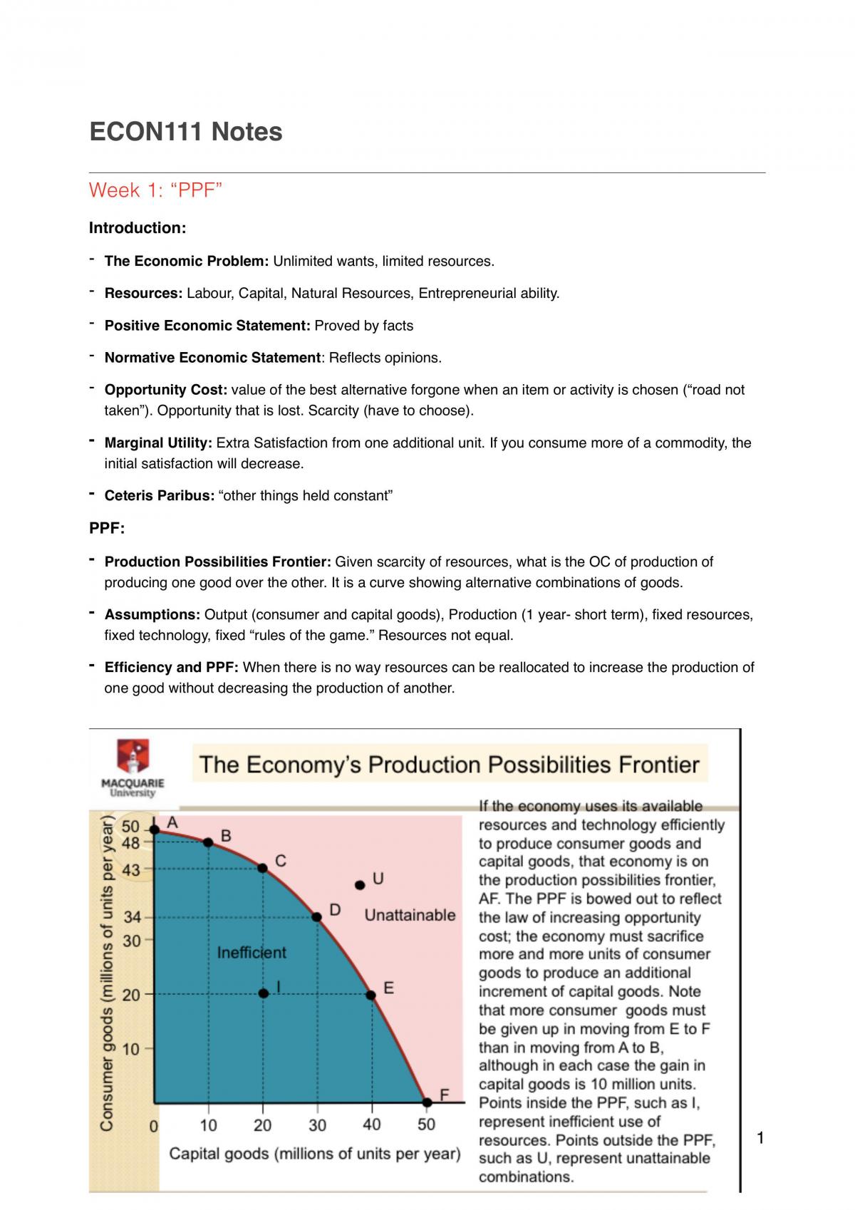 Summarised ECON111 Notes MQ - Page 1