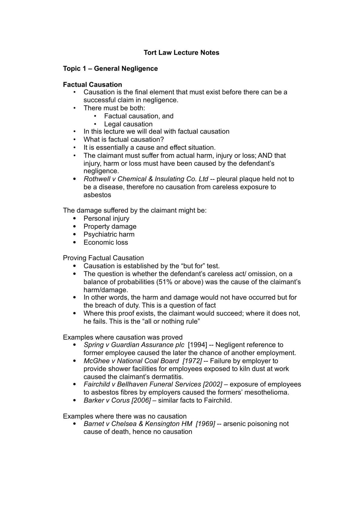 Tort Law Course Notes - Page 1