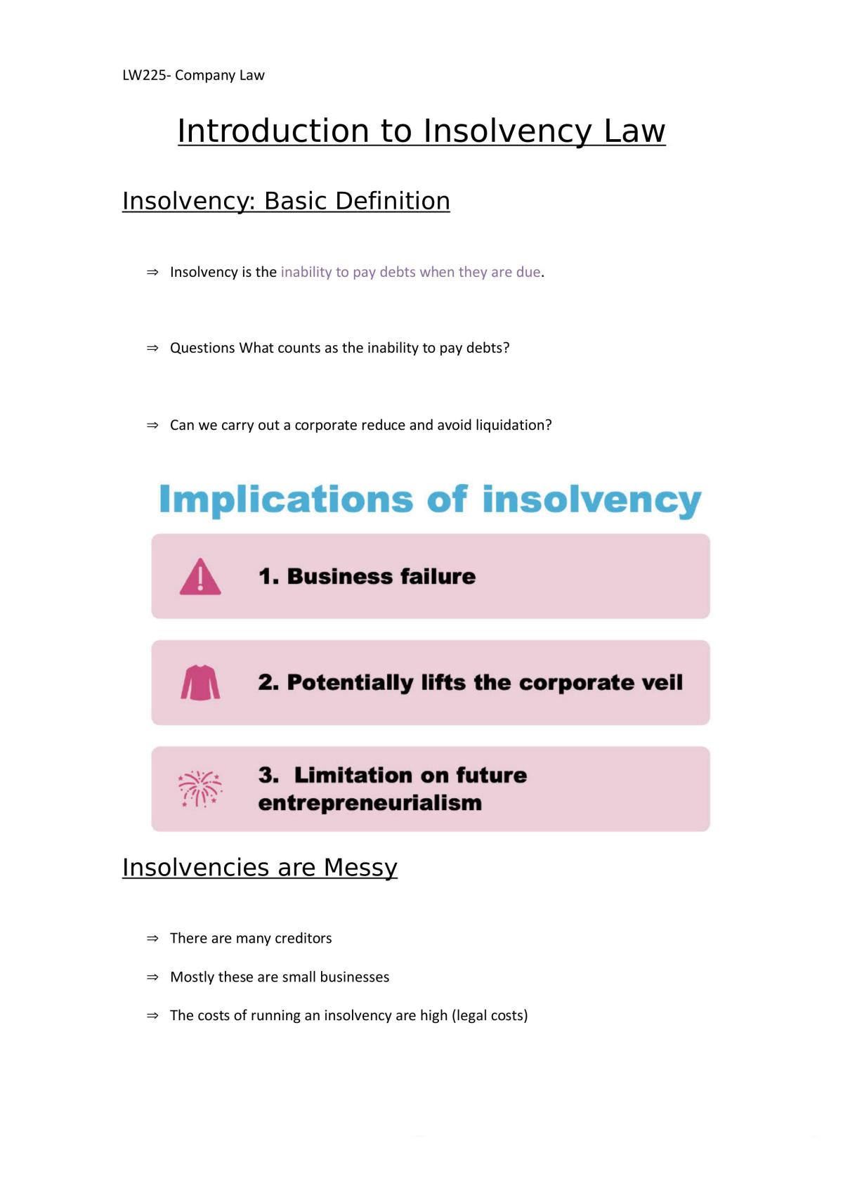 Company Law Notes on Insolvency Law - Page 1