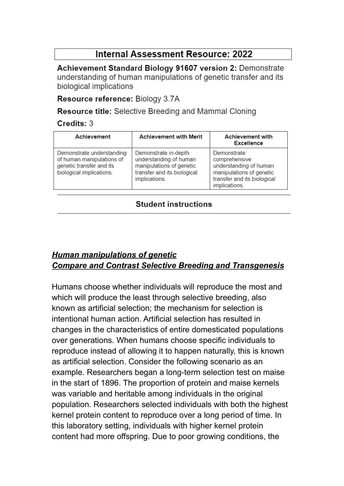 AS91607 Biology Level 3 - Page 1