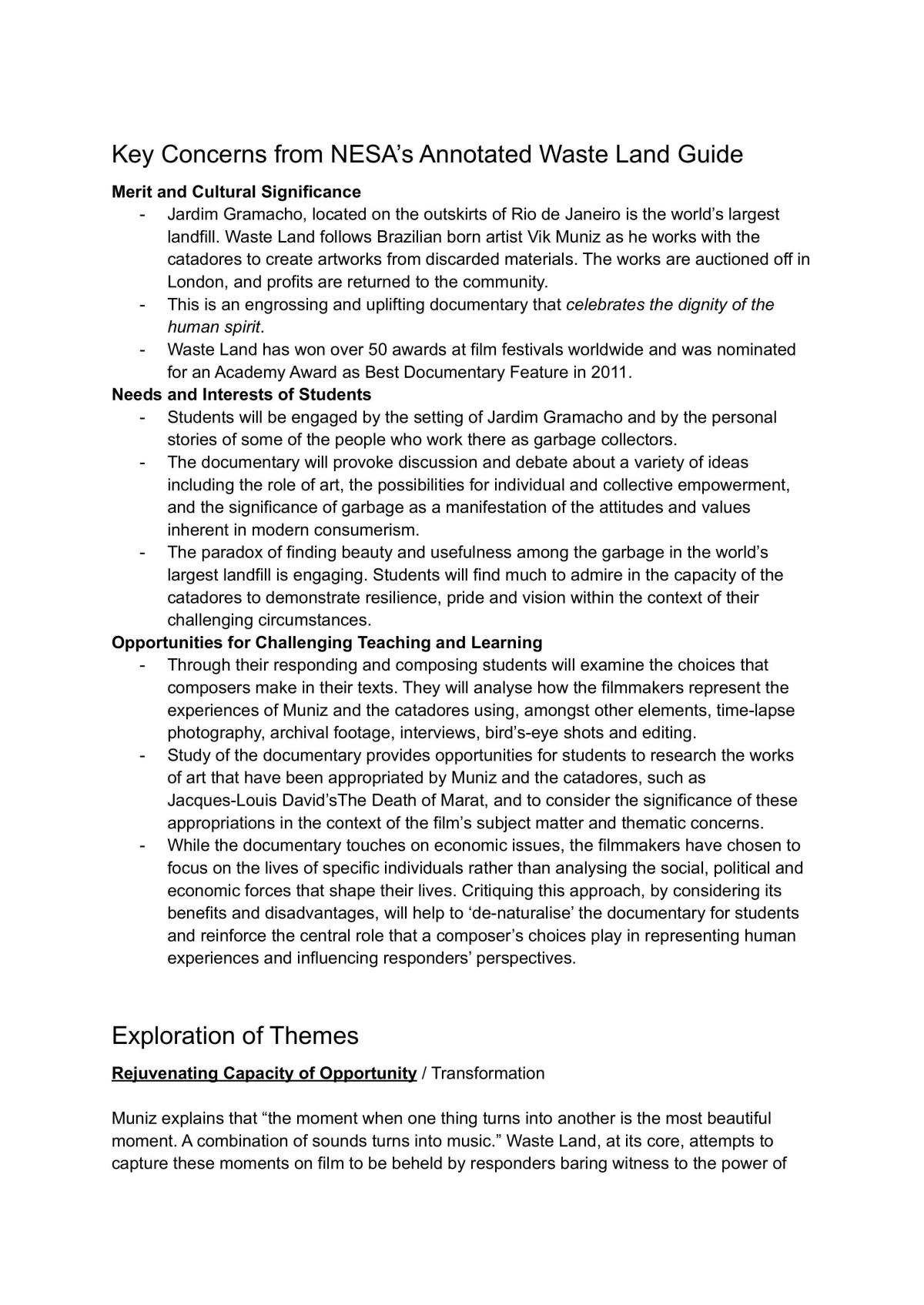 Waste Land by Lucy Walker Study Notes - Page 1