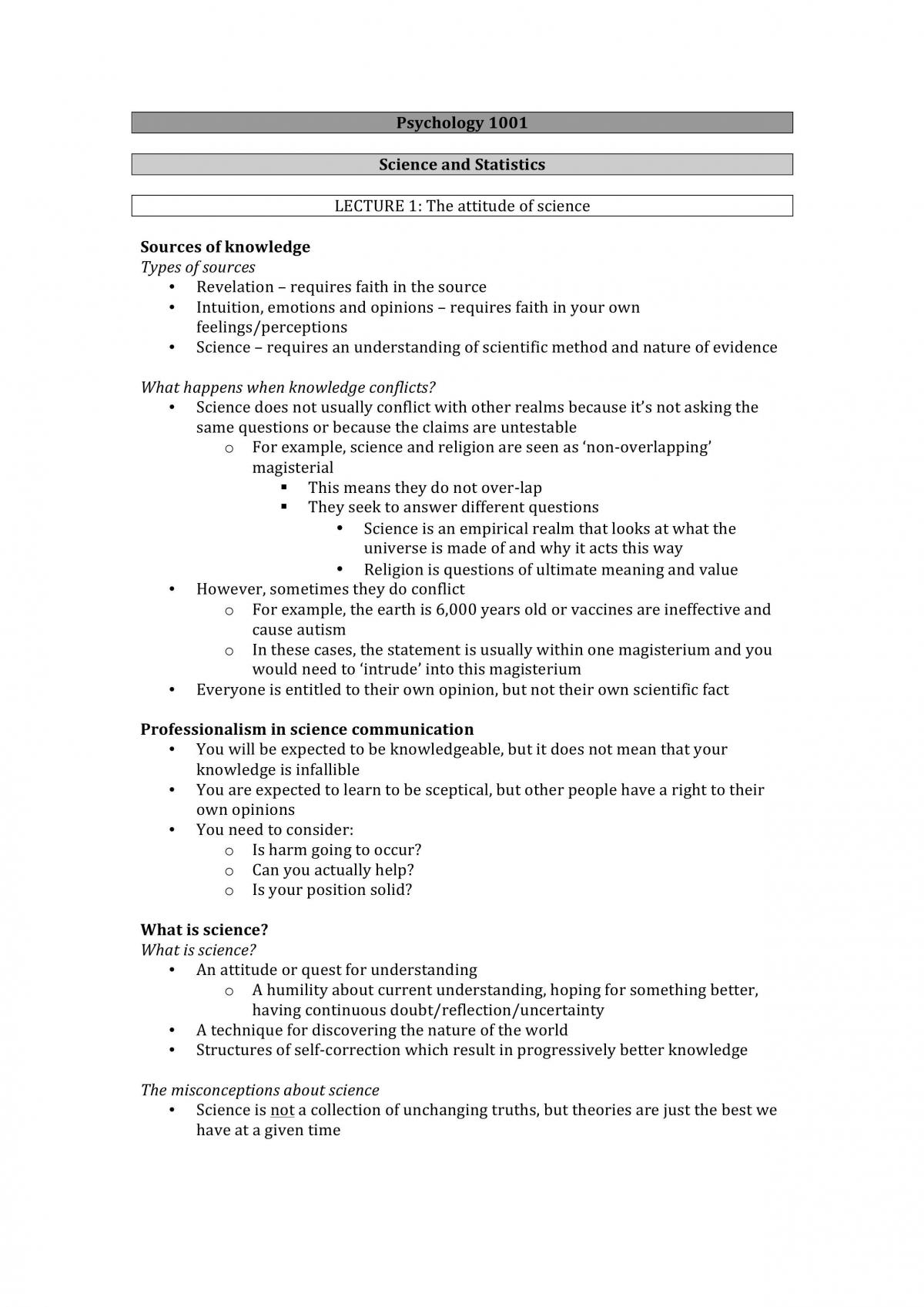 PSYC1001 Complete Notes - Page 1