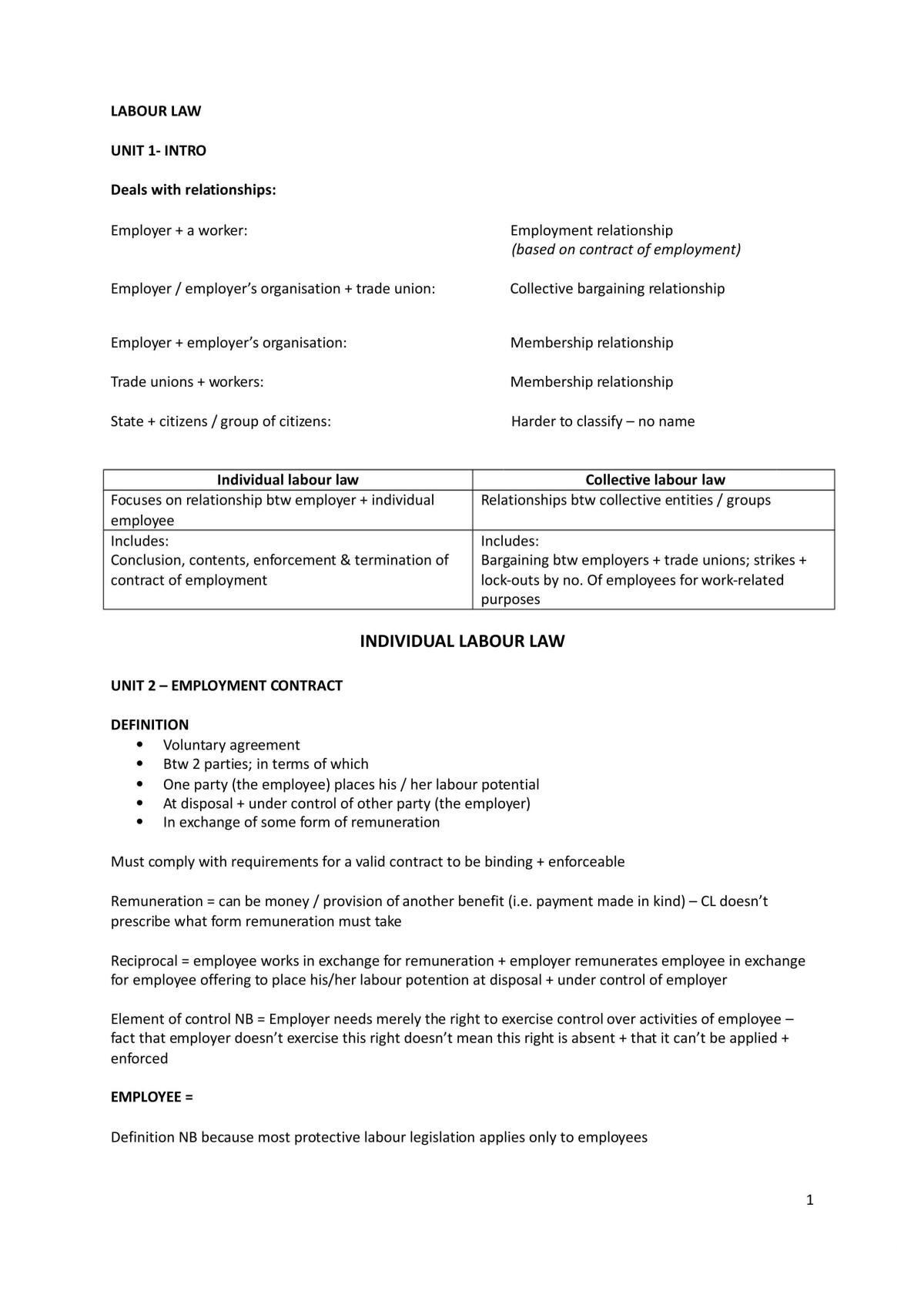 Labour Law Course Notes - Page 1