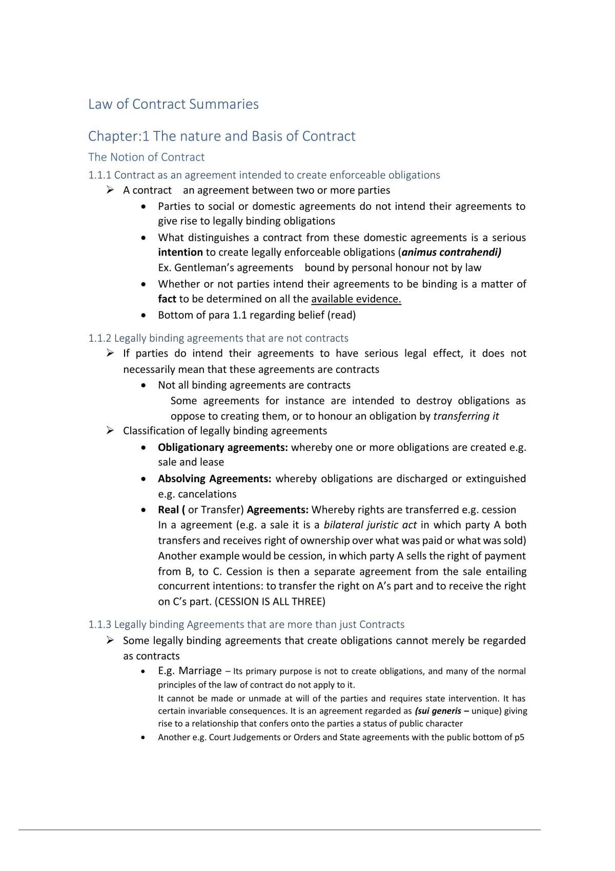 Law of Contracts 211 Study Notes - Page 1