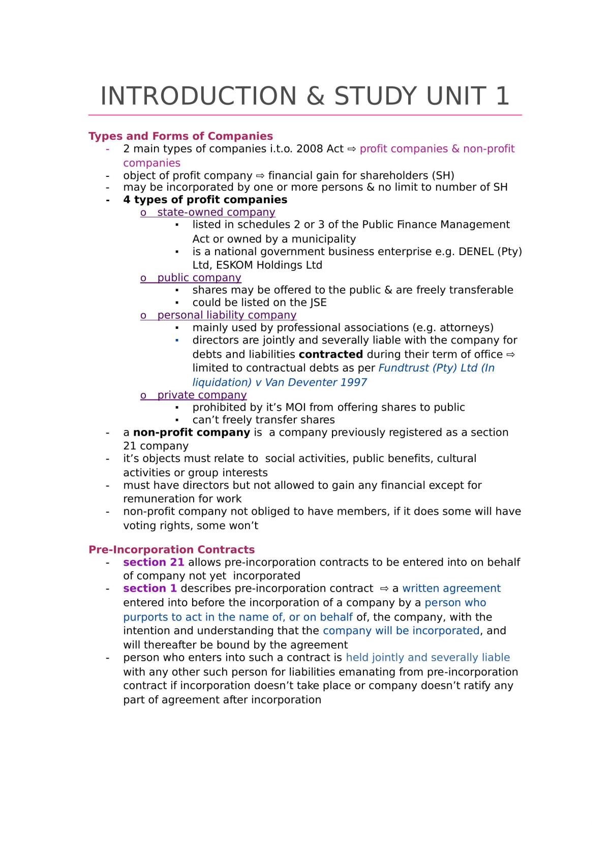 Company Law Study Notes - Page 1