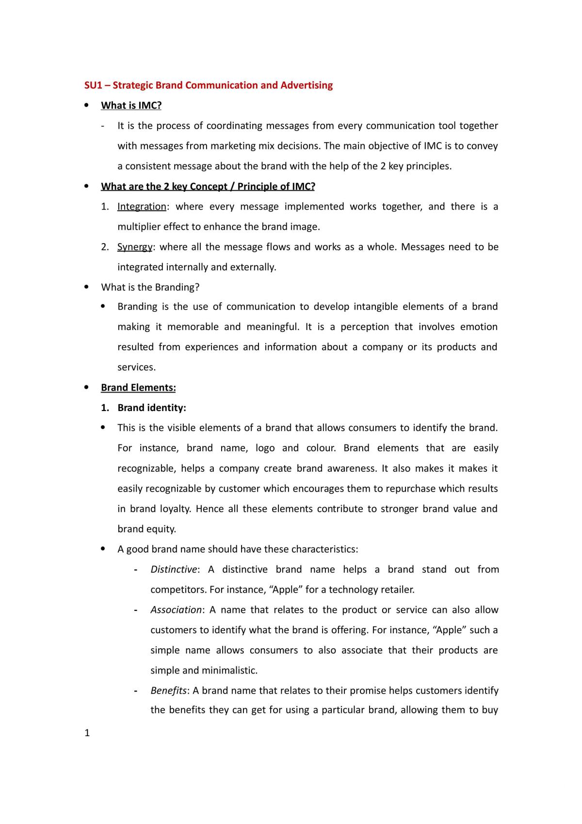 Integrated Marketing Communications Study Notes - Page 1