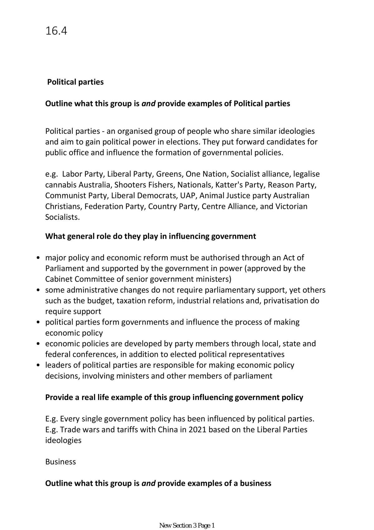 16.4 Influence on Government Policies in Australia - Page 1