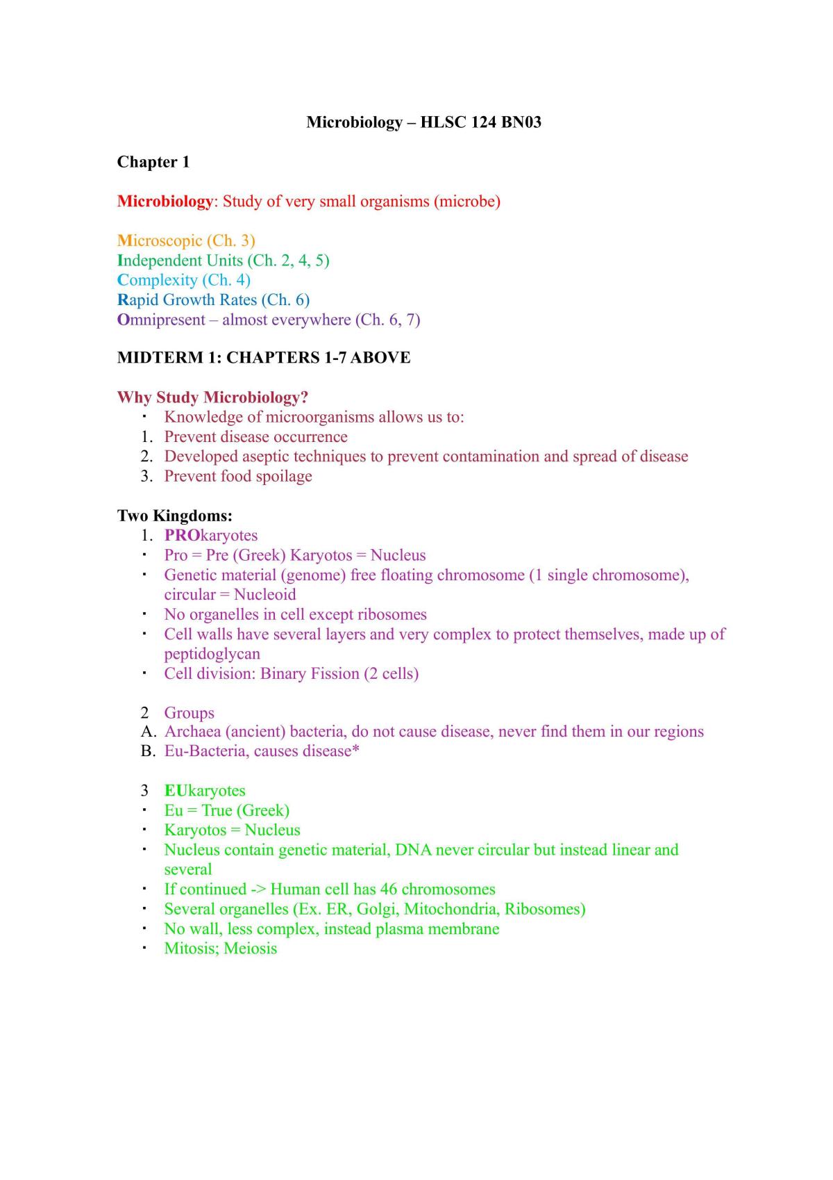 Microbiology for Health Professionals Notes - Page 1