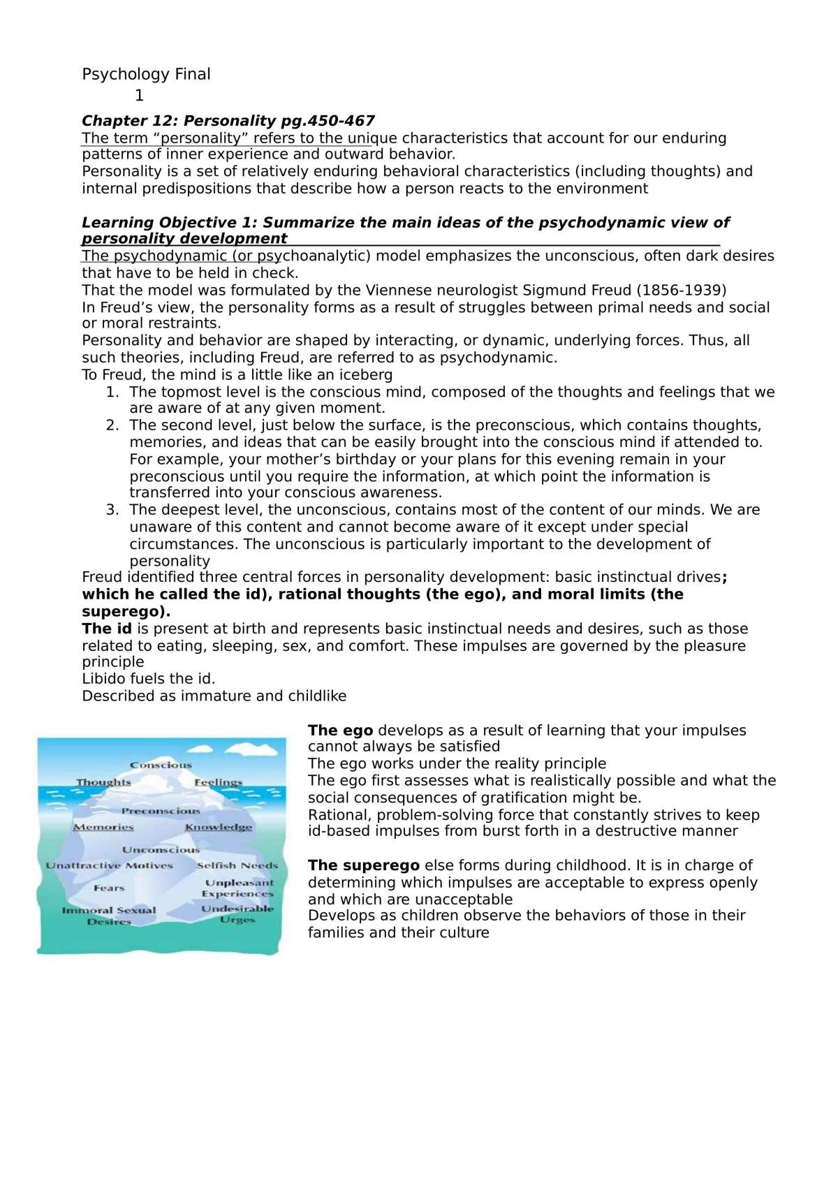 Introduction to Psychology Exam Study Guide - Page 1