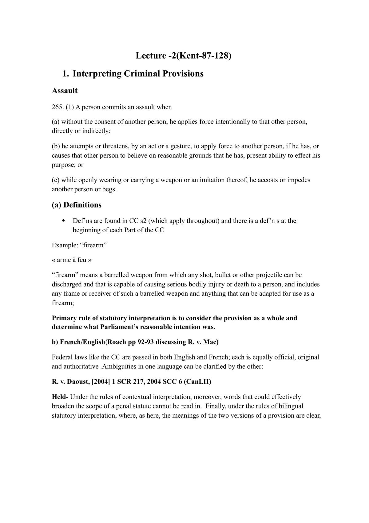 Canadian Criminal Law Course Notes - Page 1
