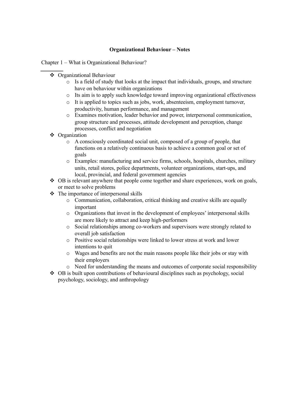 Organizational Behaviour Summary - Page 1