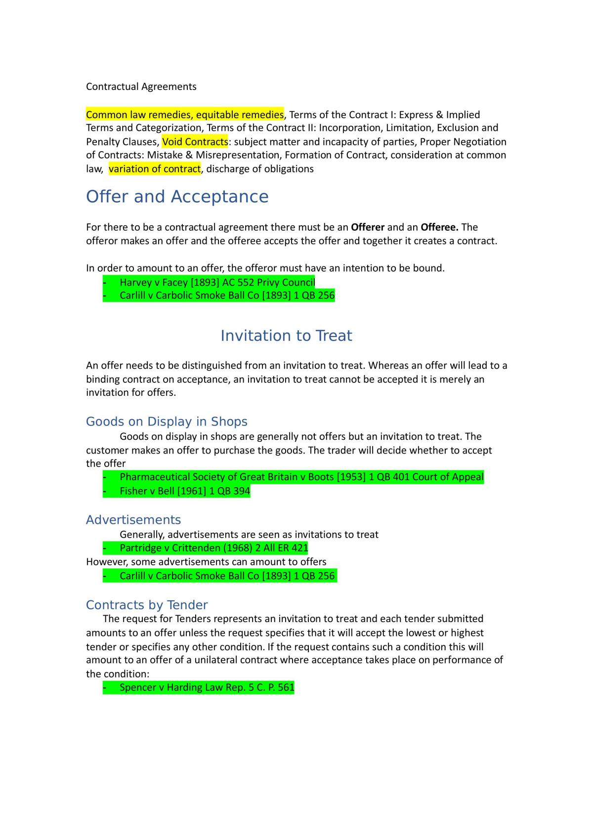 Law of Contracts Course Review - Page 1