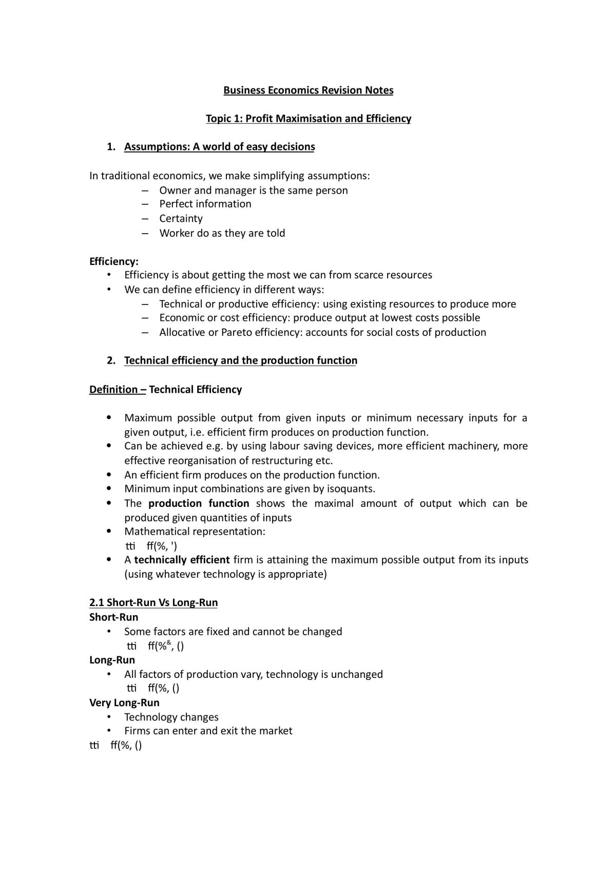 Business Economics Revision Notes - Page 1