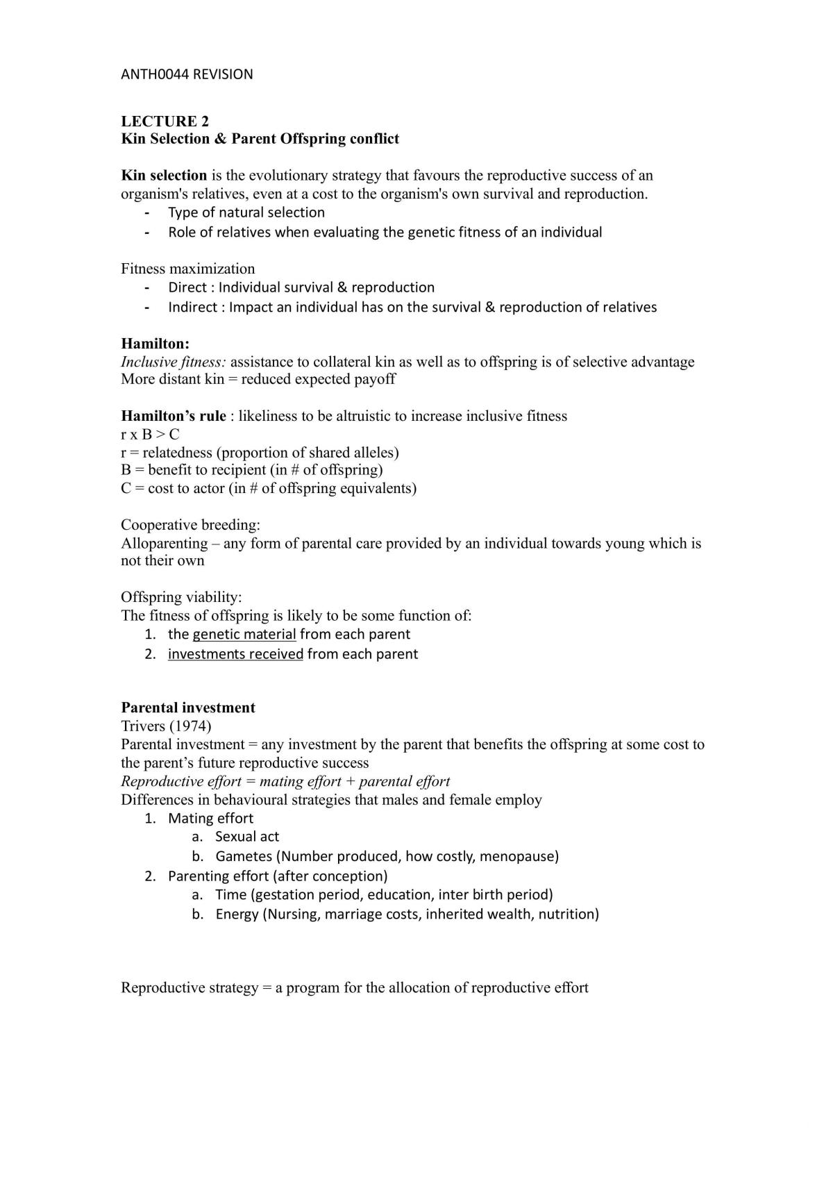 Human Behavioural Ecology Lecture Notes - Page 1