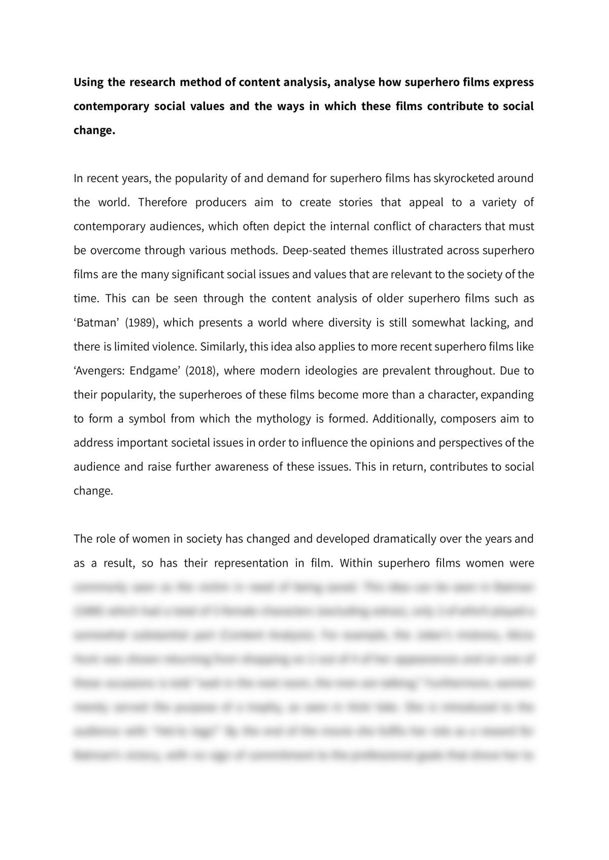 Society and Culture Essay on Superhero Films - Page 1