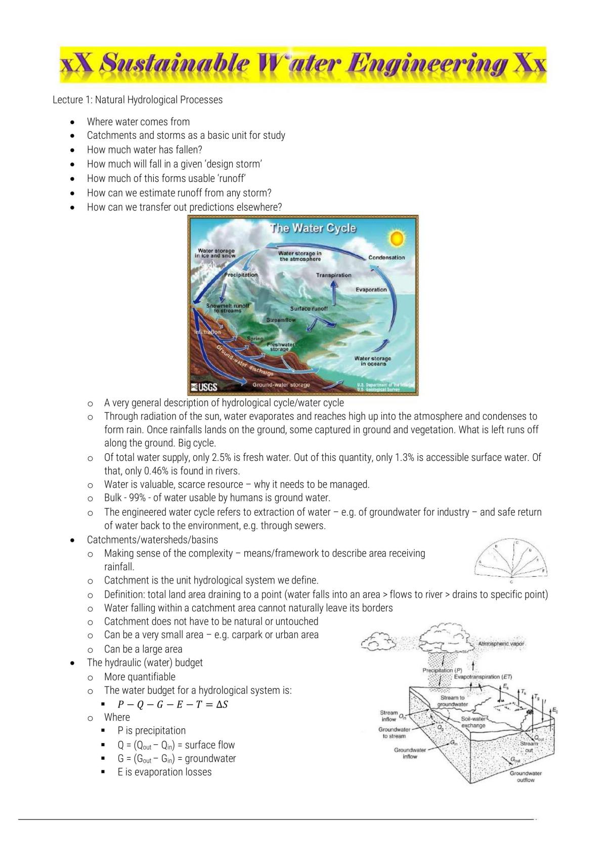 Sustainable Water Engineering Notes - Page 1