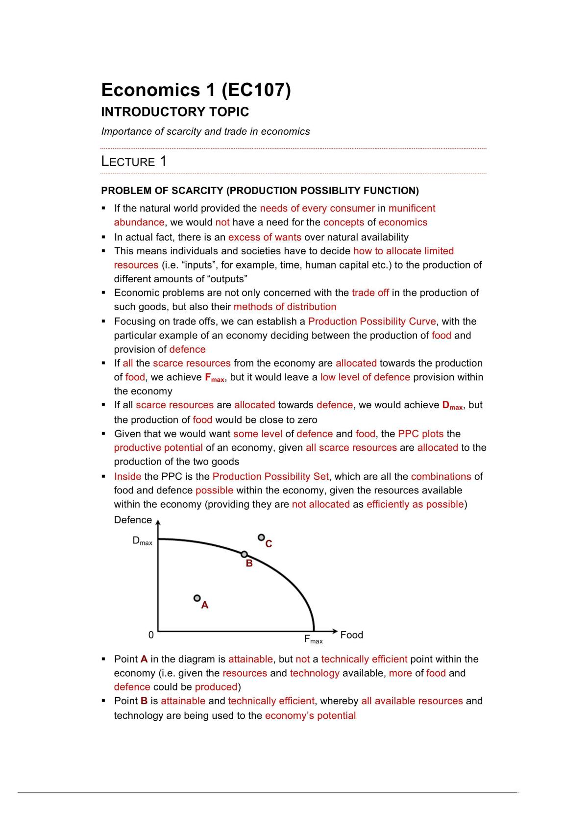 Economics 1 Lecture Notes - Page 1