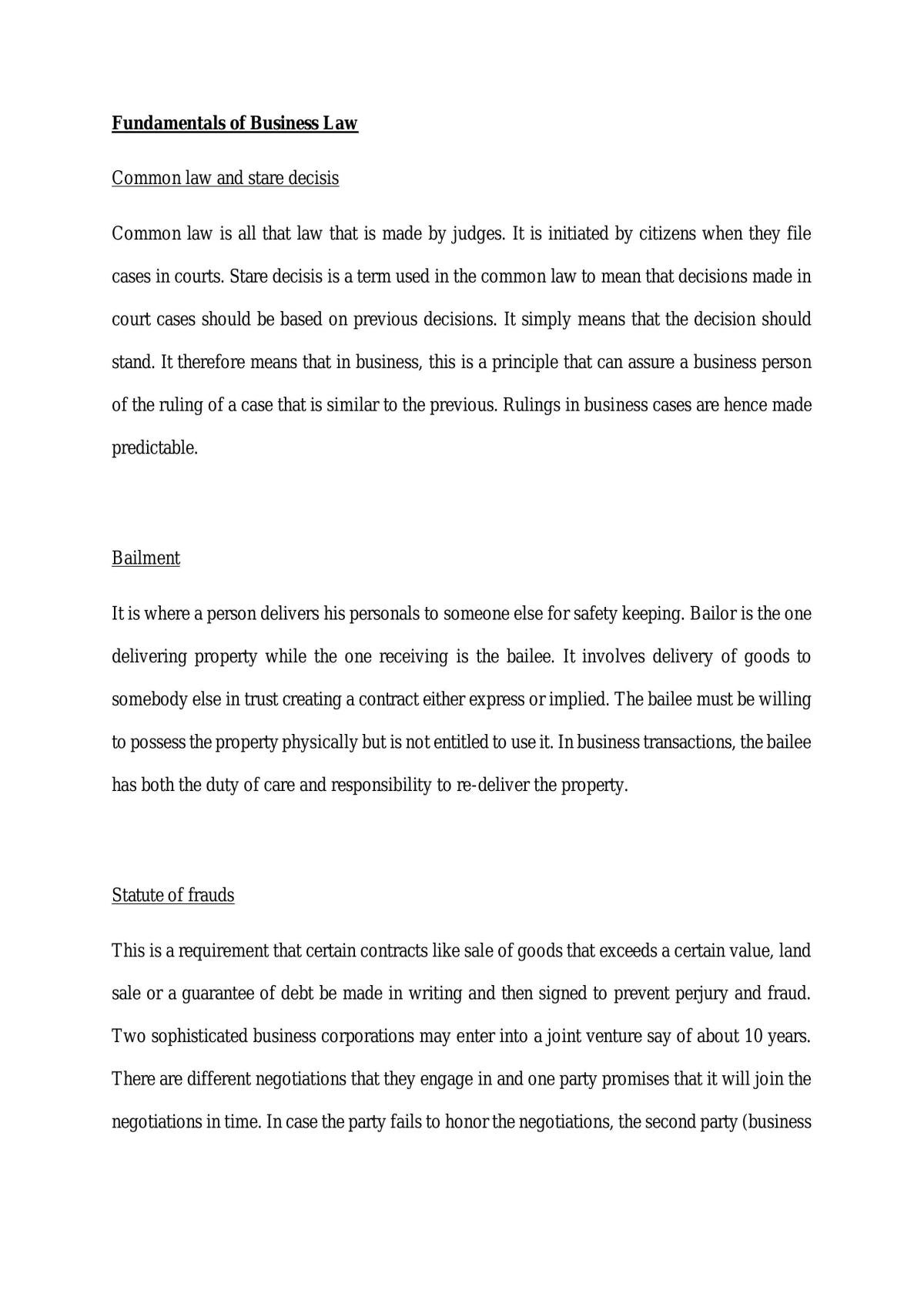 Fundamentals of Business Law Essay - Page 1