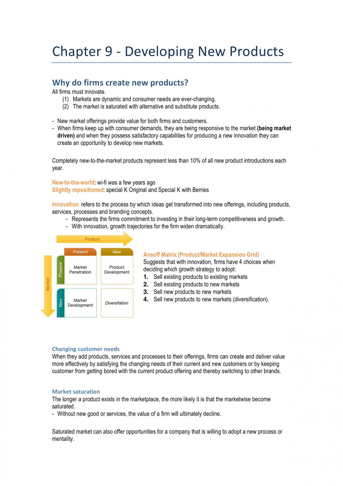 Chapter 9 Summary - Developing New Products - Page 1