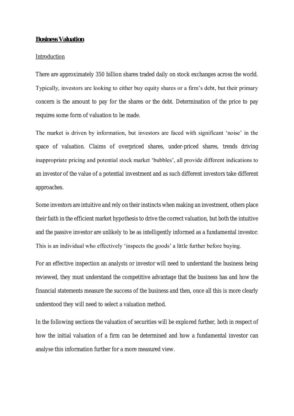 Business Valuation Essay  - Page 1