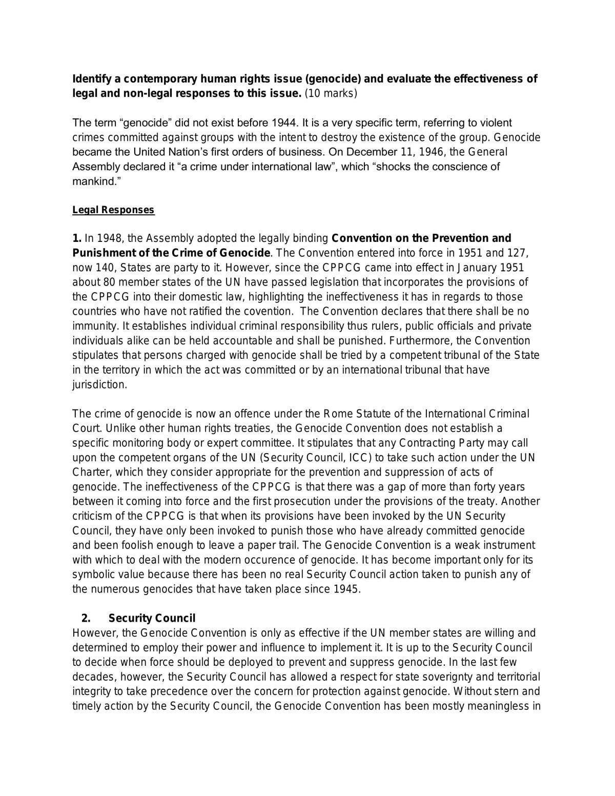 Genocide Extended Response - Human Rights - Legal Studies - Page 1