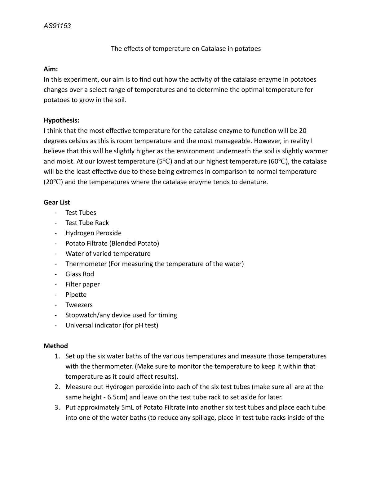 AS91153 Practical Investigation (Excellence) - Page 1