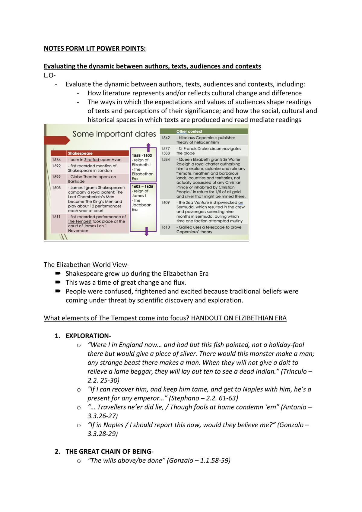 In-class notes on the tempest with key quote analysis and different readings  - Page 1