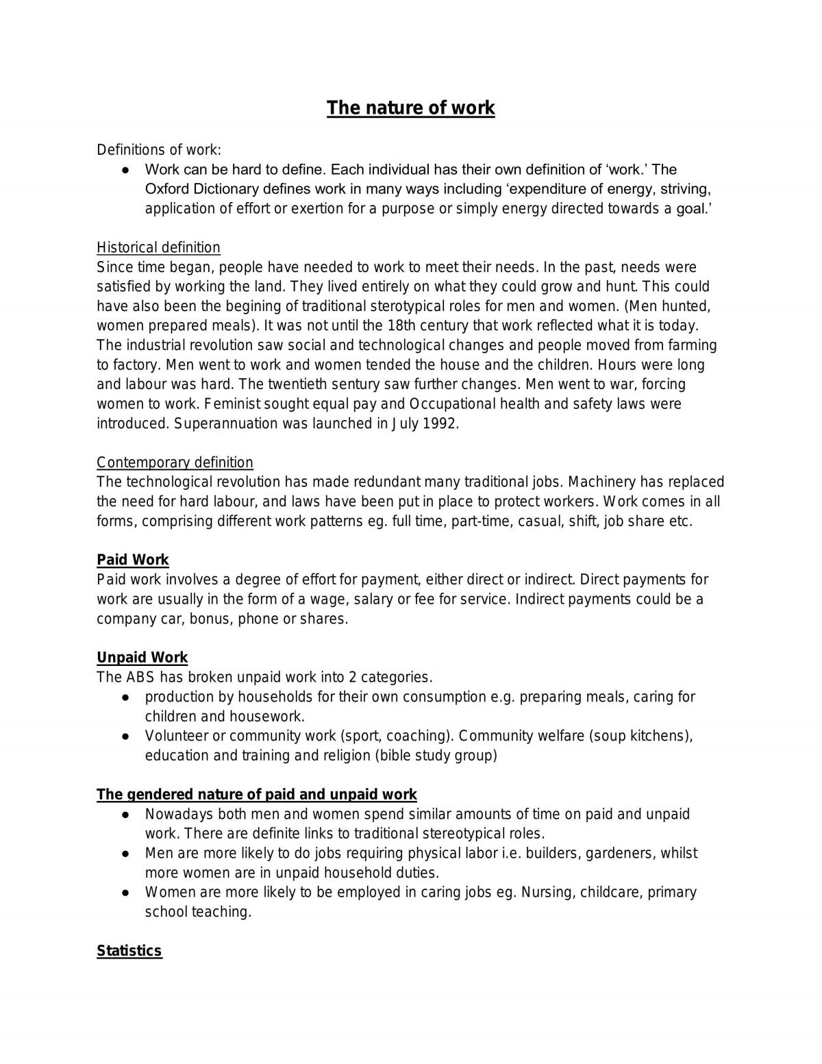 Individuals and Work Study Notes - Community and Family Studies HSC - Page 1