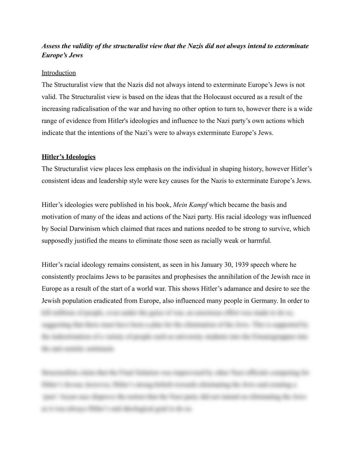 Modern History: Holocaust Essay  - Page 1