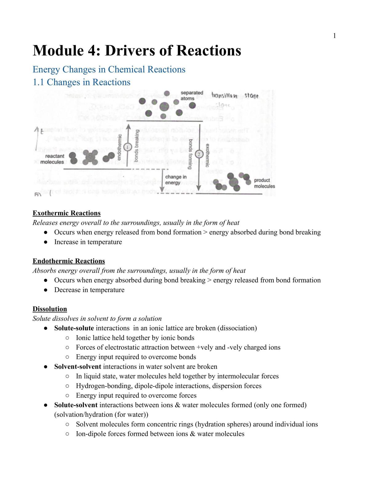 Chemistry Module 4: Drivers of Reactions Notes - Page 1