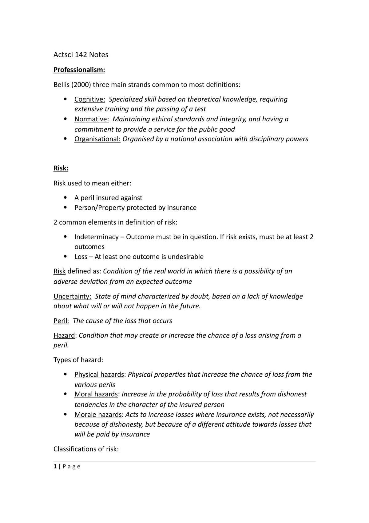 Theory Summary of Actuarial Science - Page 1