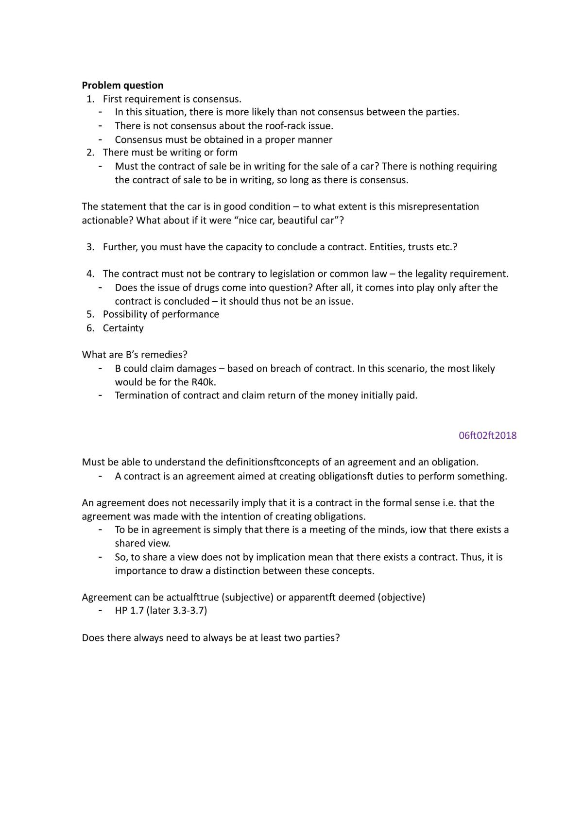 Law of Contract Course Notes - Page 1