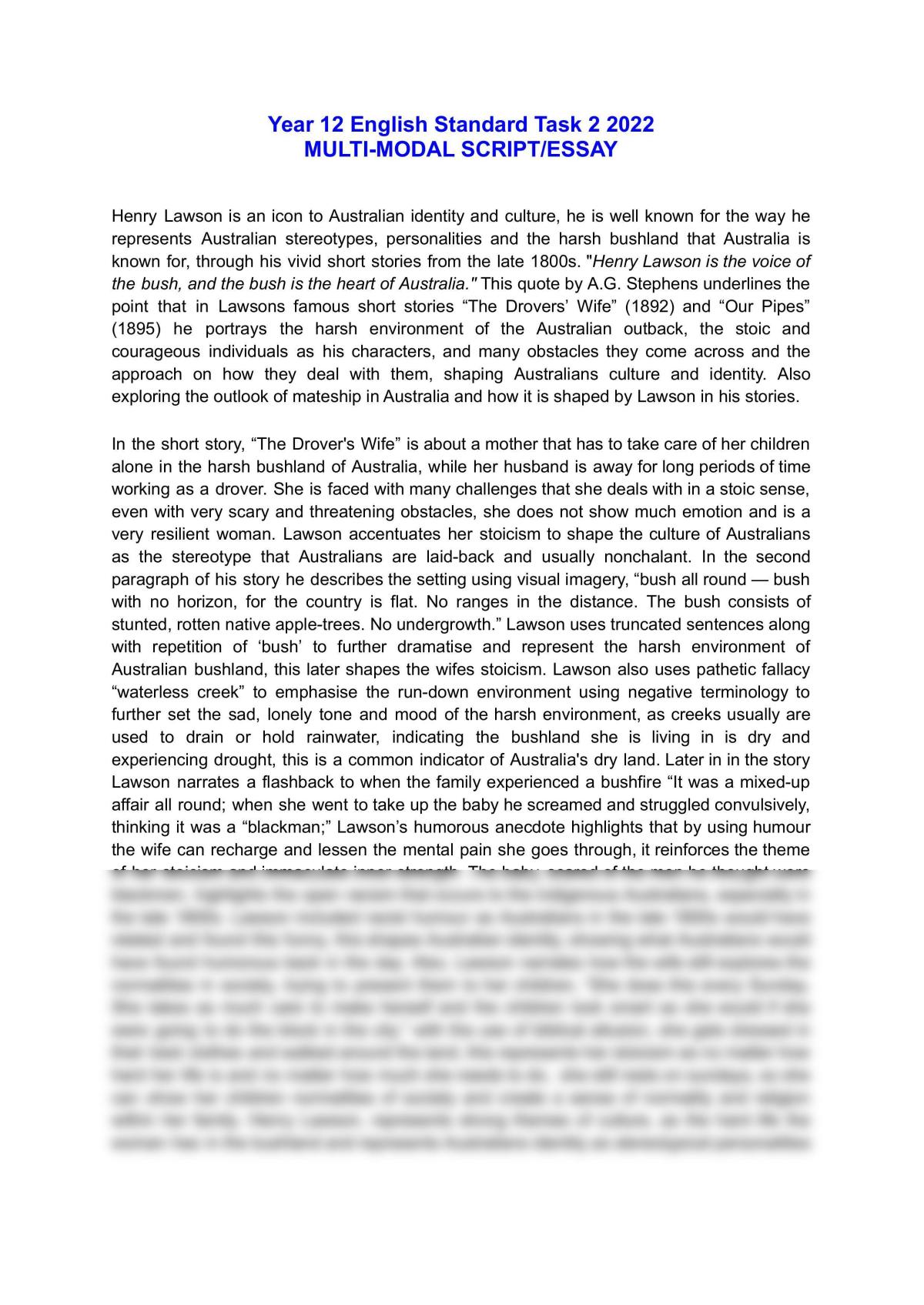 Henry lawson essay year 12 - Page 1