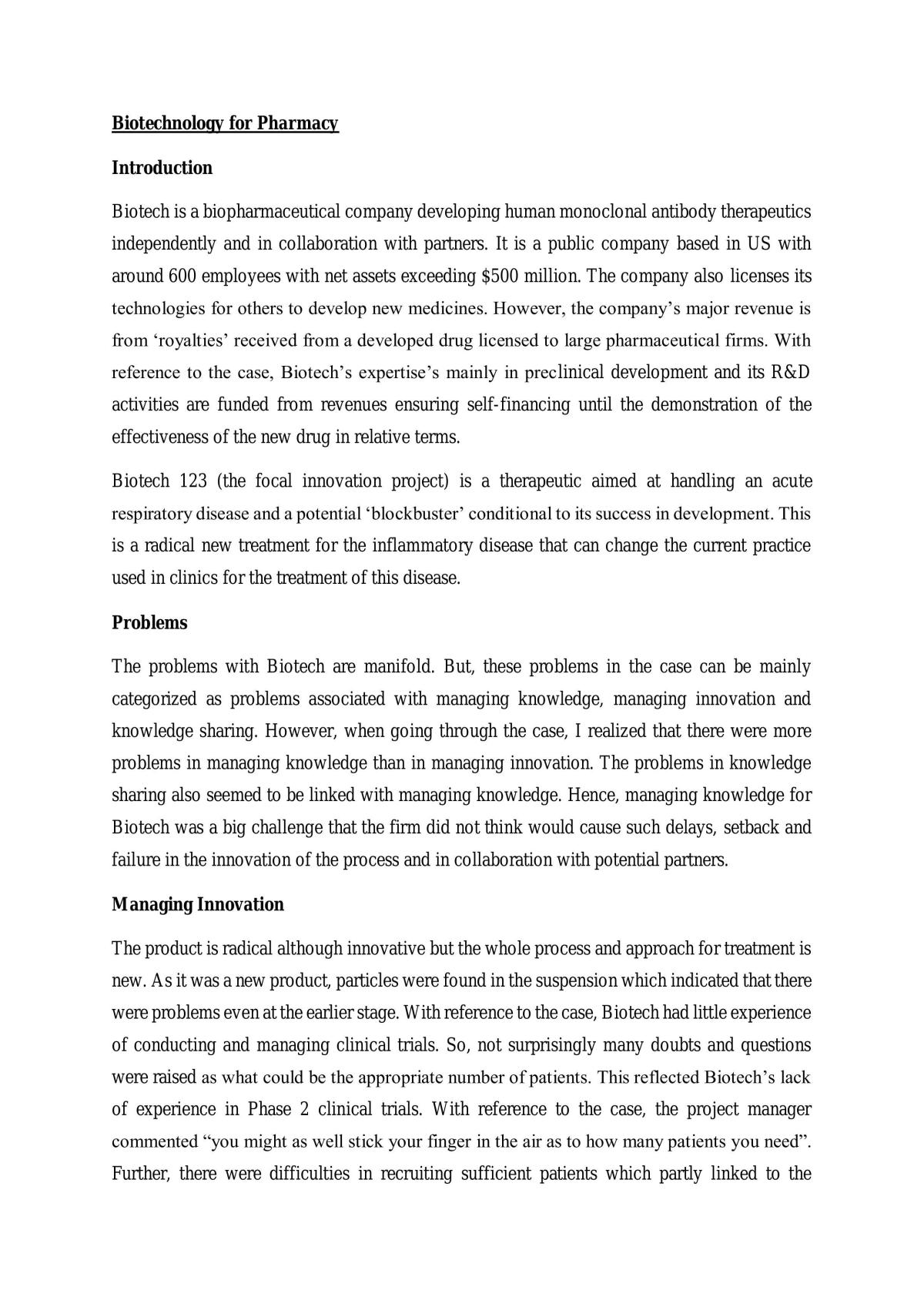 Biotechnology for Pharmacy Essay - Page 1