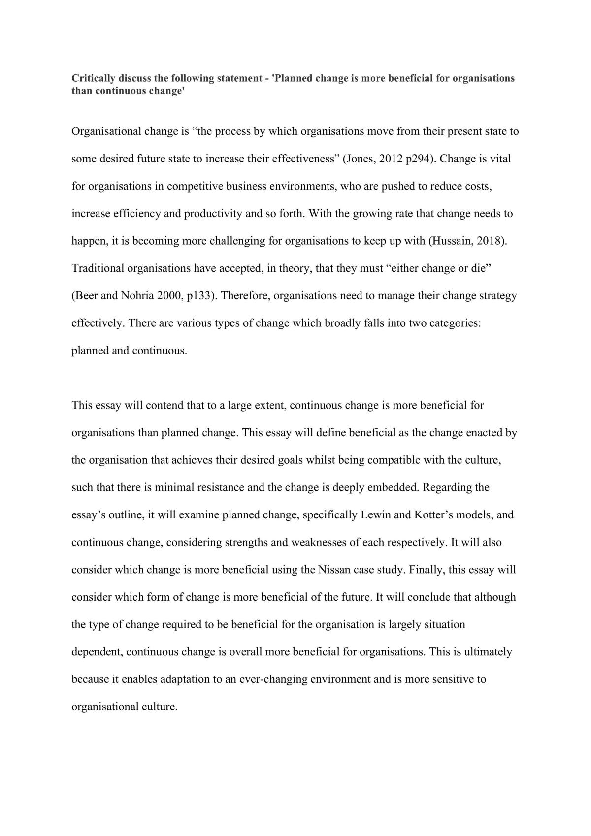Organisational change essay - Page 1