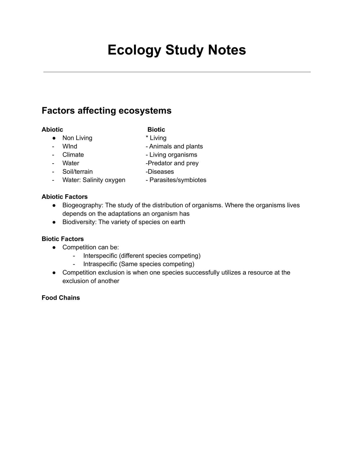 Ecology Study Notes - Page 1