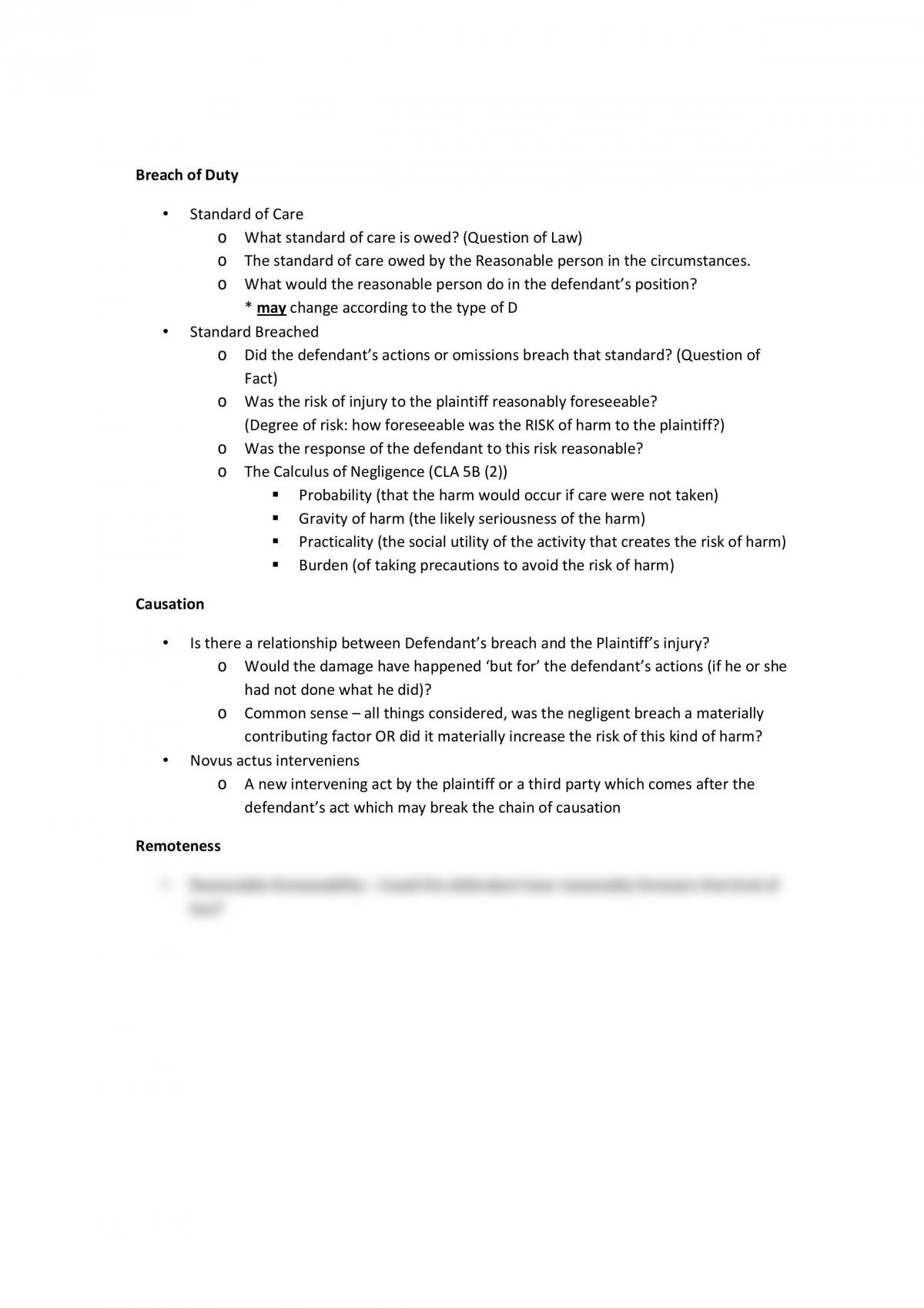 Outline Of Test In Breach, Causation And Remoteness - Page 1