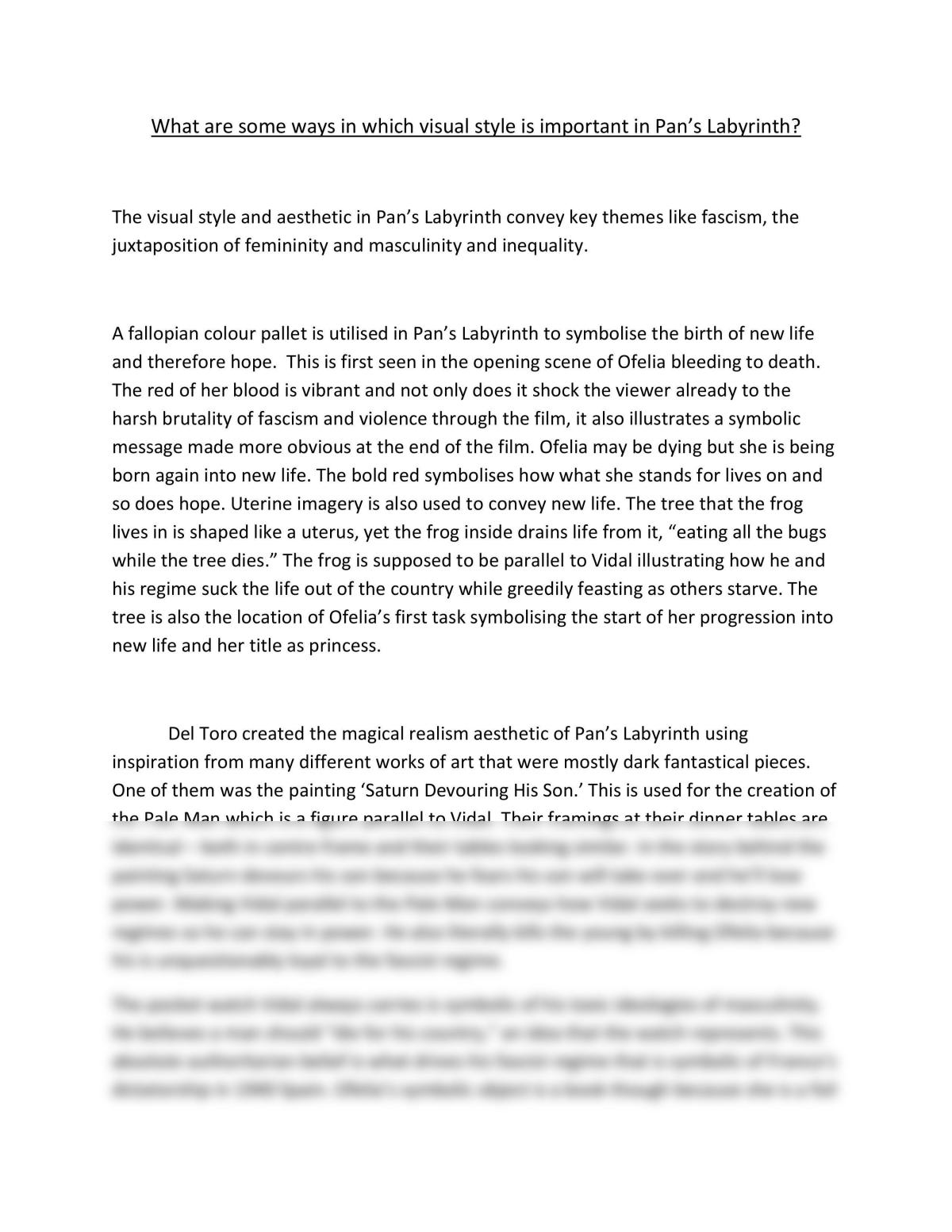 2 Essays on the visual styles in Pan's Labyrinth and City of God - Page 1