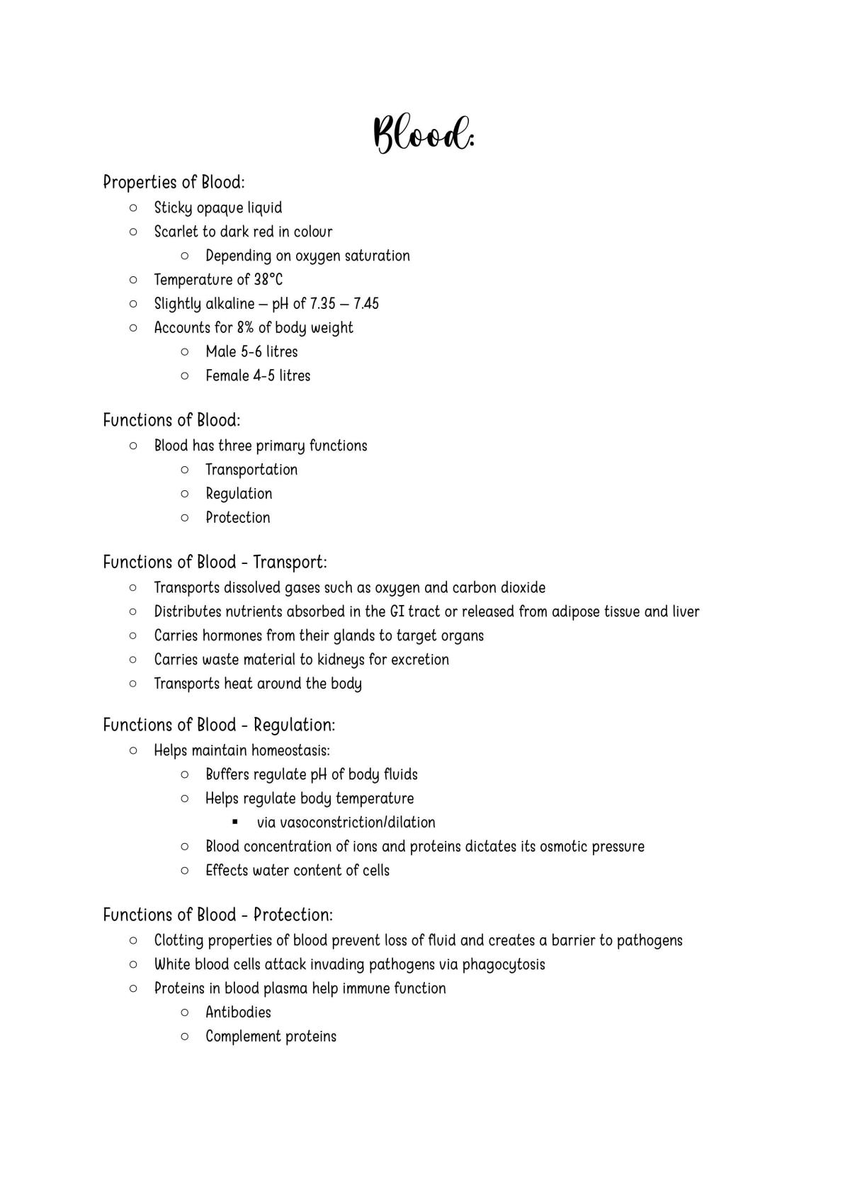 HUBS1401 Topic Notes - Blood - Page 1