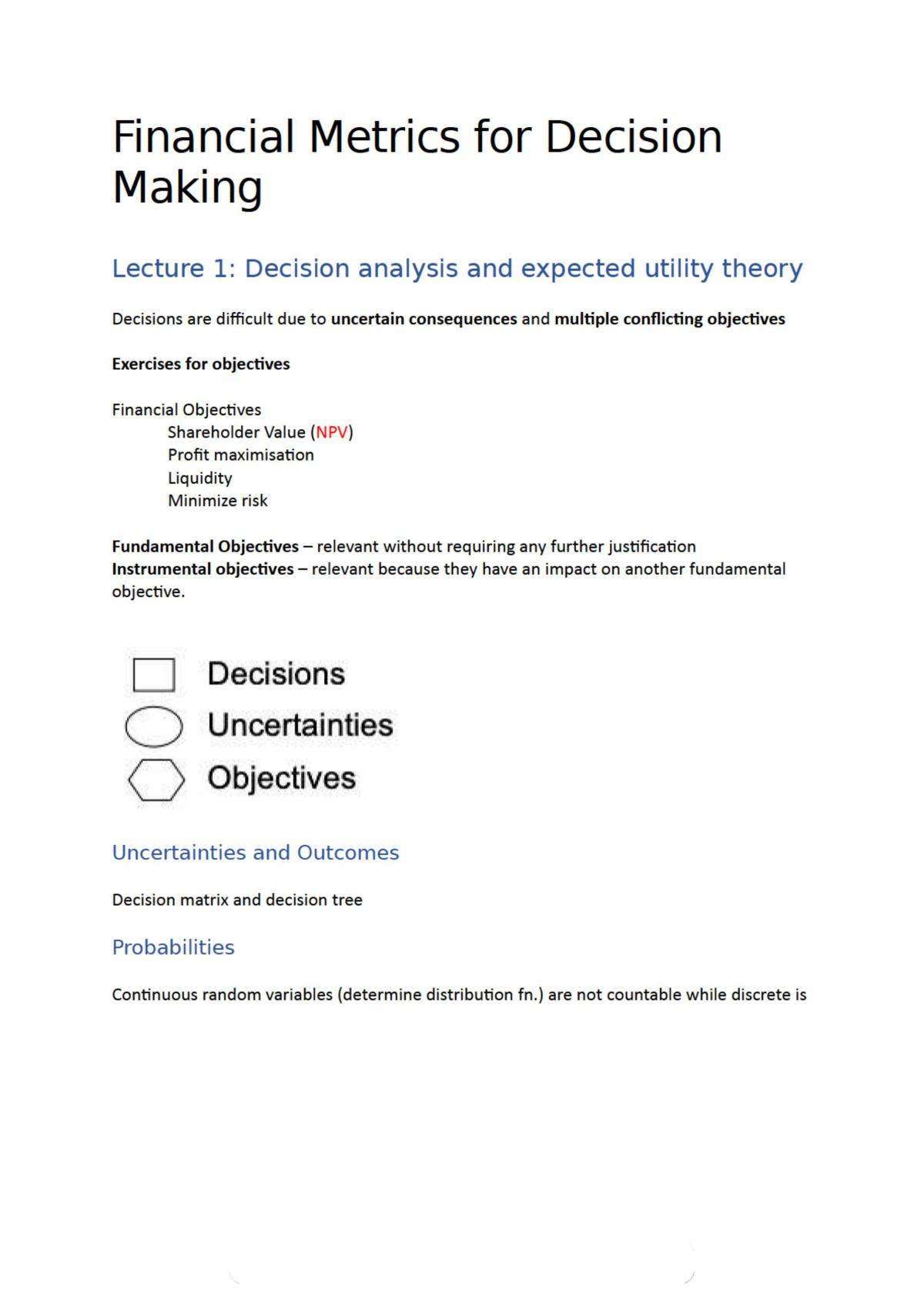 Financial Metrics for Decision Making Notes - Page 1