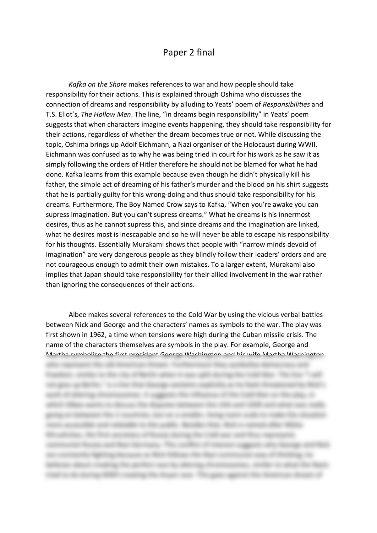 Kafka on the Shore and Who's Afraid of Virginia Woolf comparative analysis  - Page 1