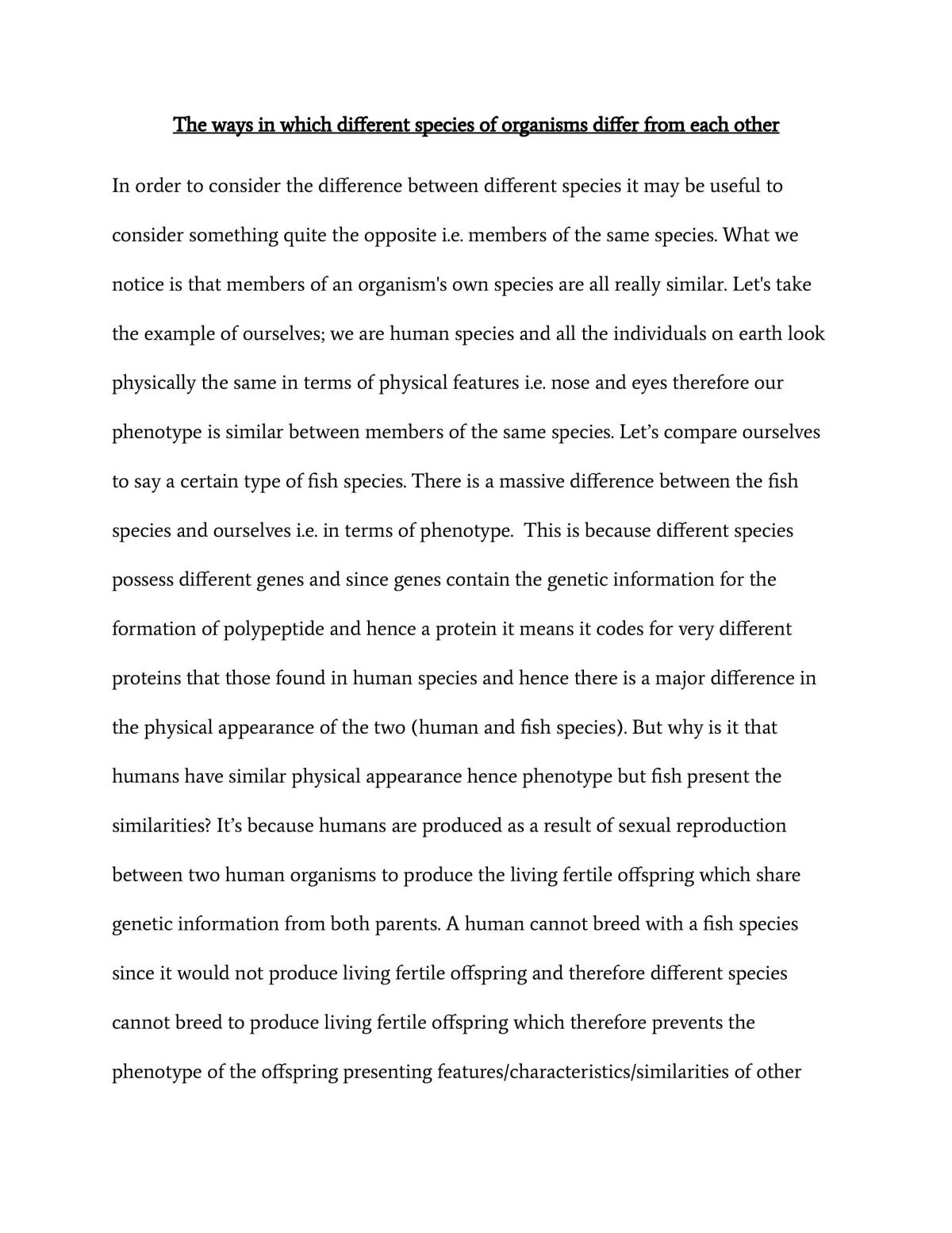 Esaay on the ways different species of orgaism differ from one another - Page 1