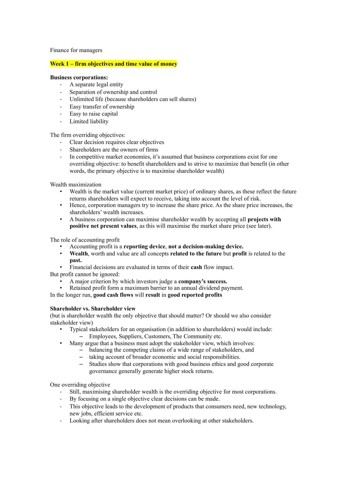 Notes for Finance for Managers - Page 1