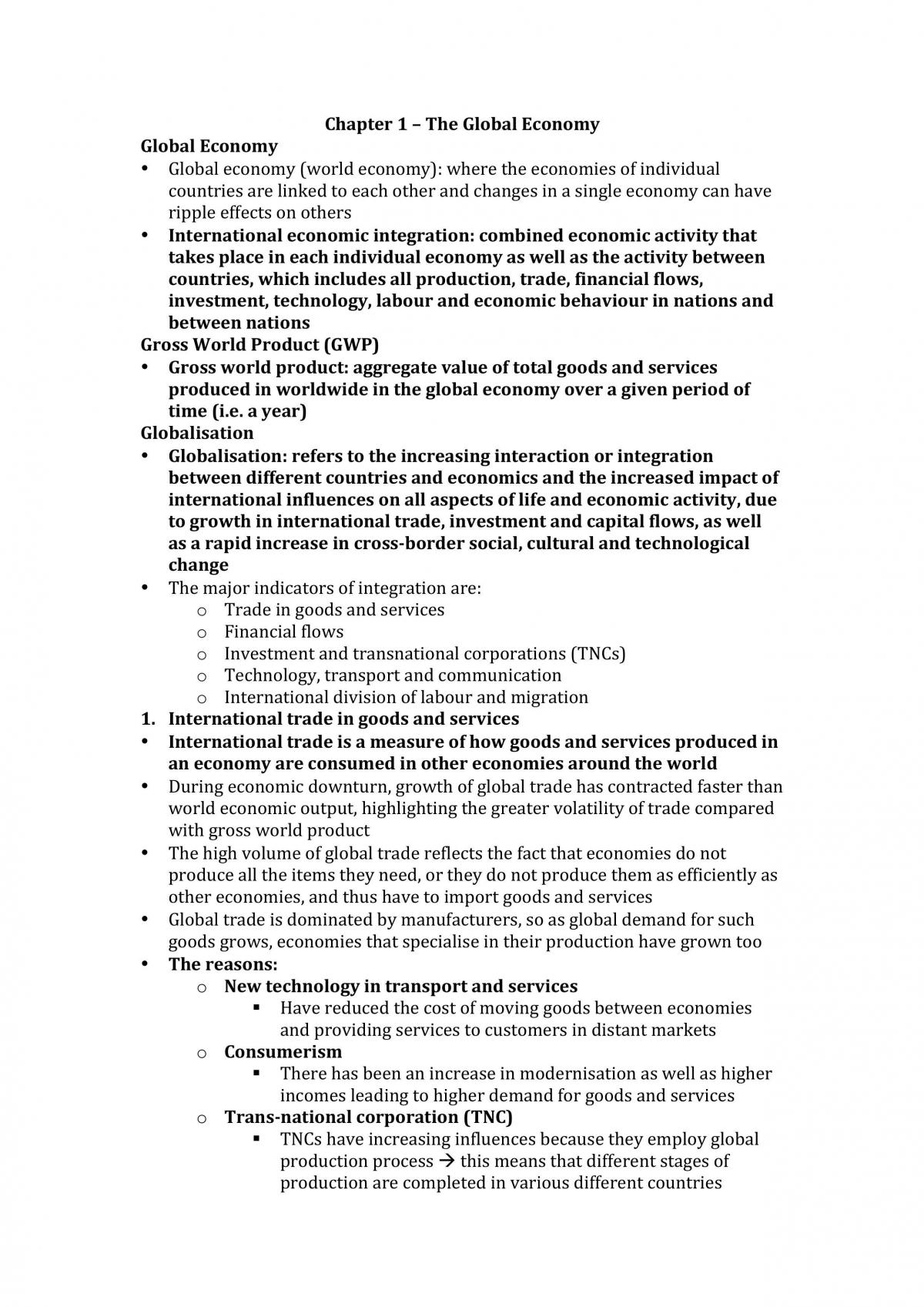 Complete HSC Economics Chapter Revision Notes - Page 1