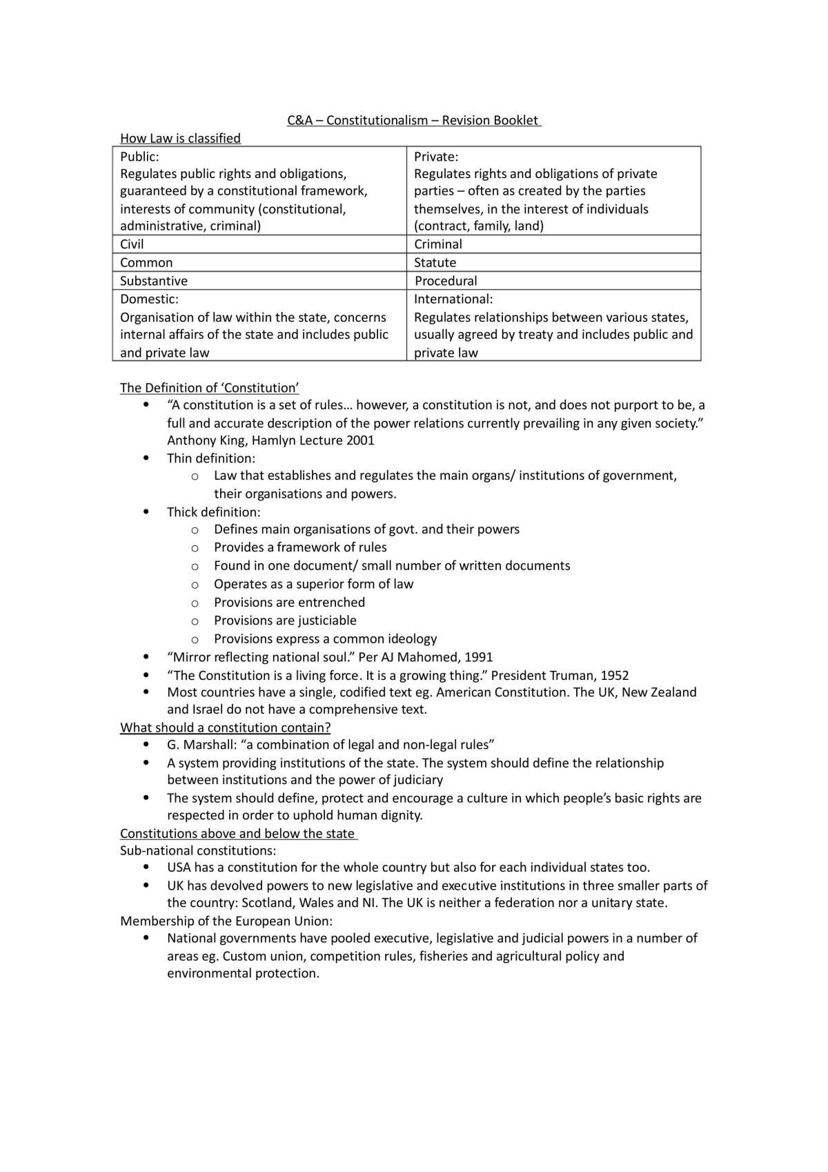 Constitutional and Administrative Law Notes - Page 1