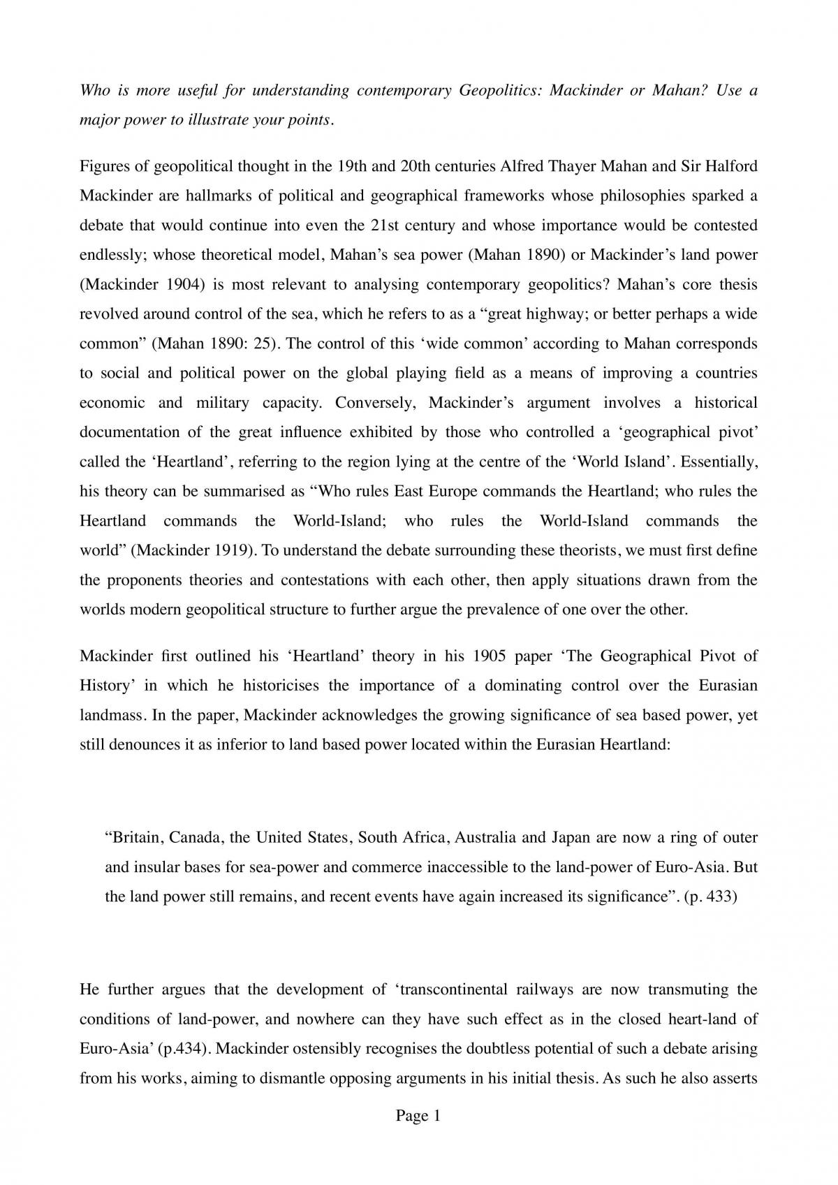 Mackinder or Mahan? - Page 1