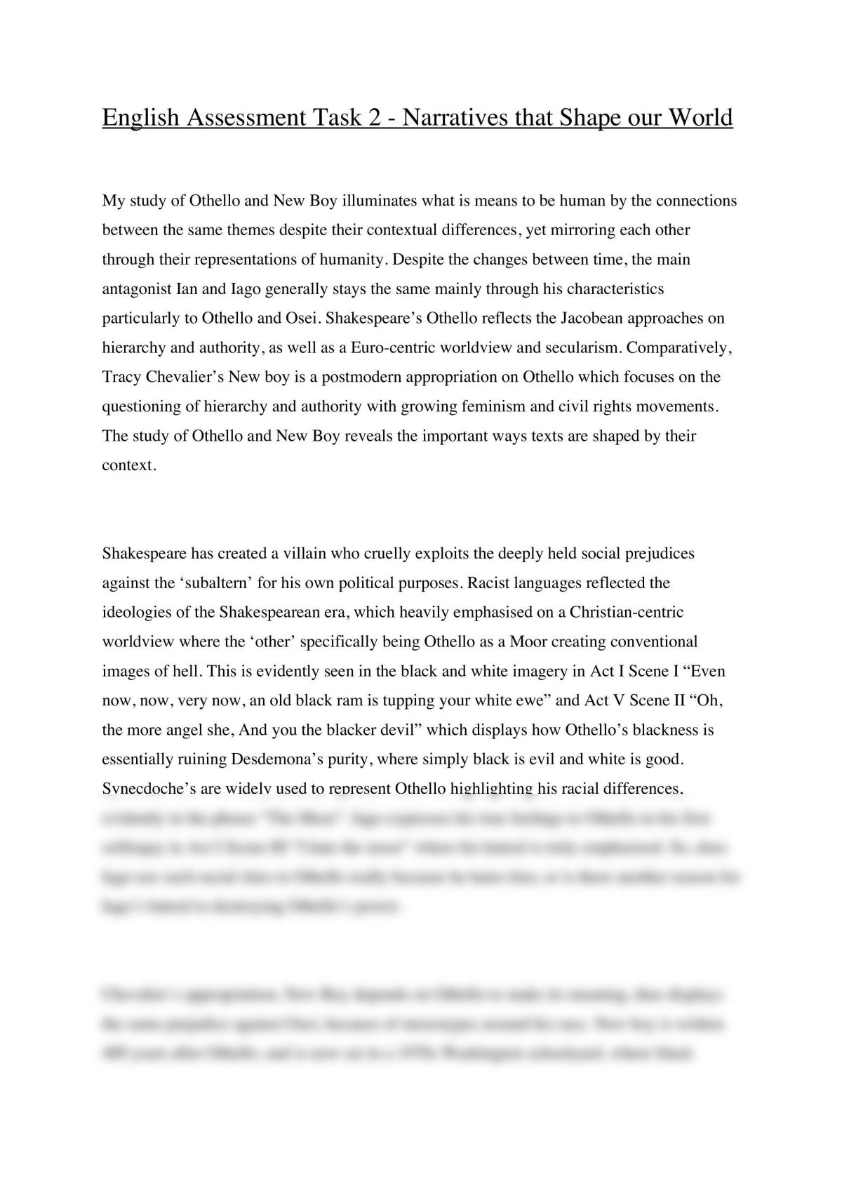 Narratives that shape our World - Othello and New Boy Speech - Page 1