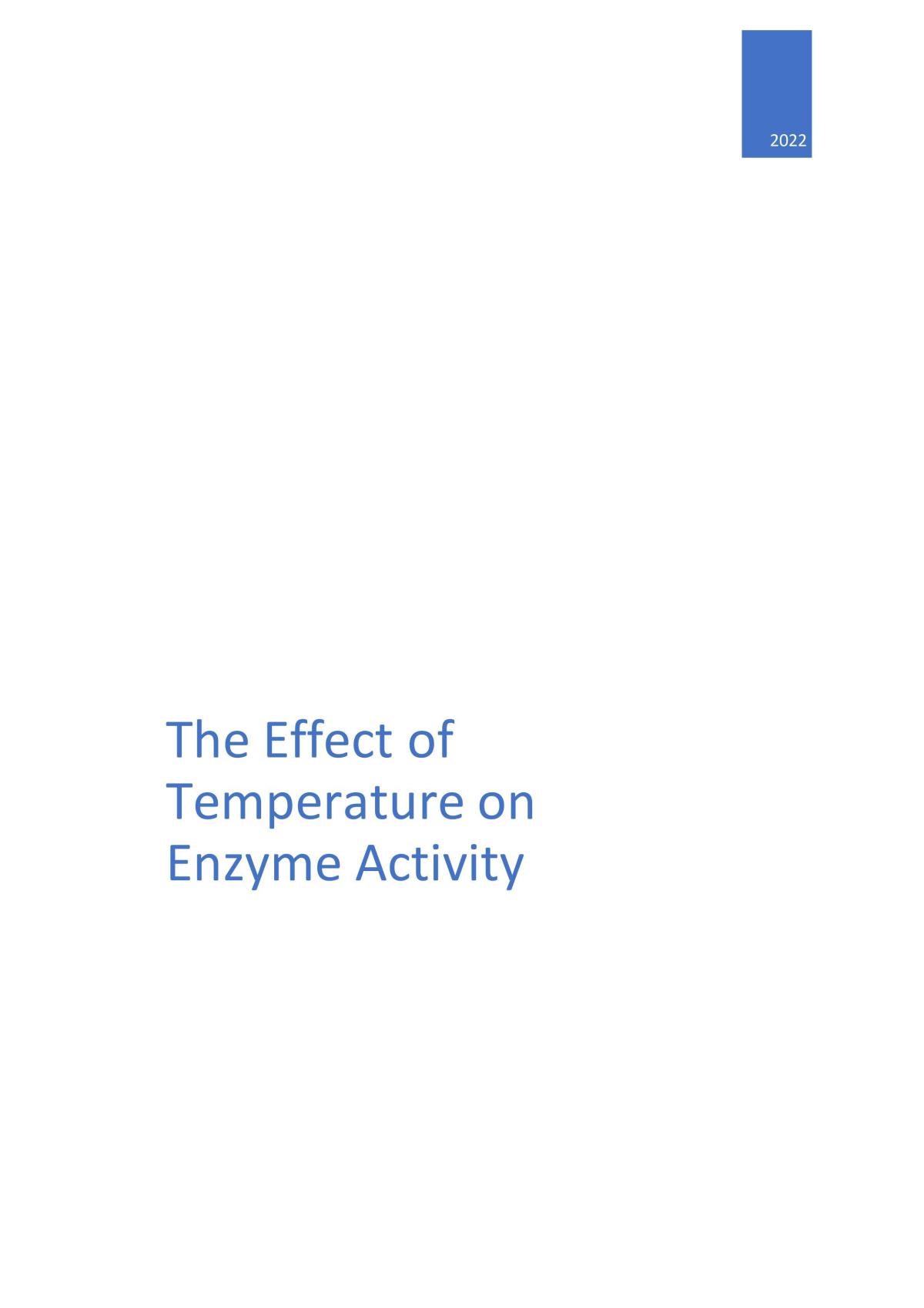 Biology The Effect of Temperature on Enzyme Activity - Page 1