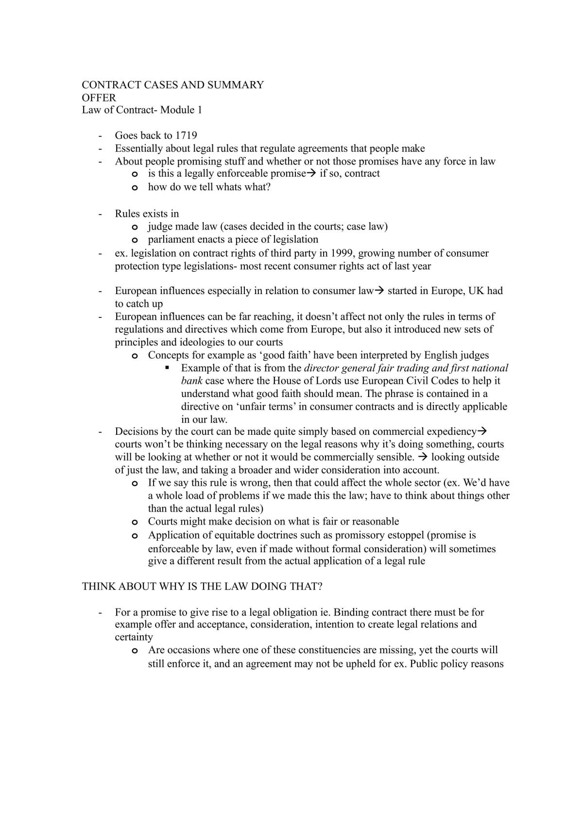 Law of Contract Advanced Summary - Page 1